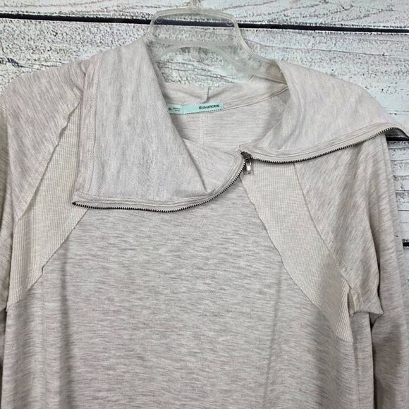 Maurices Cream Asymmetrical Zip Collar Pullover Top XL - Picture 3 of 7